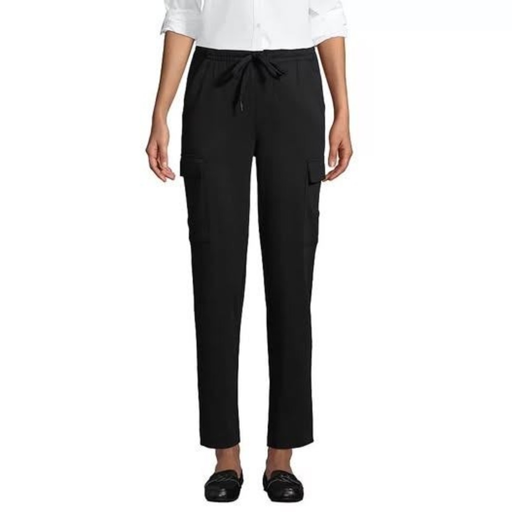 Lands End‎ Womens Black Cargo Pants Elastic Waist Drawstring Utility Trousers
